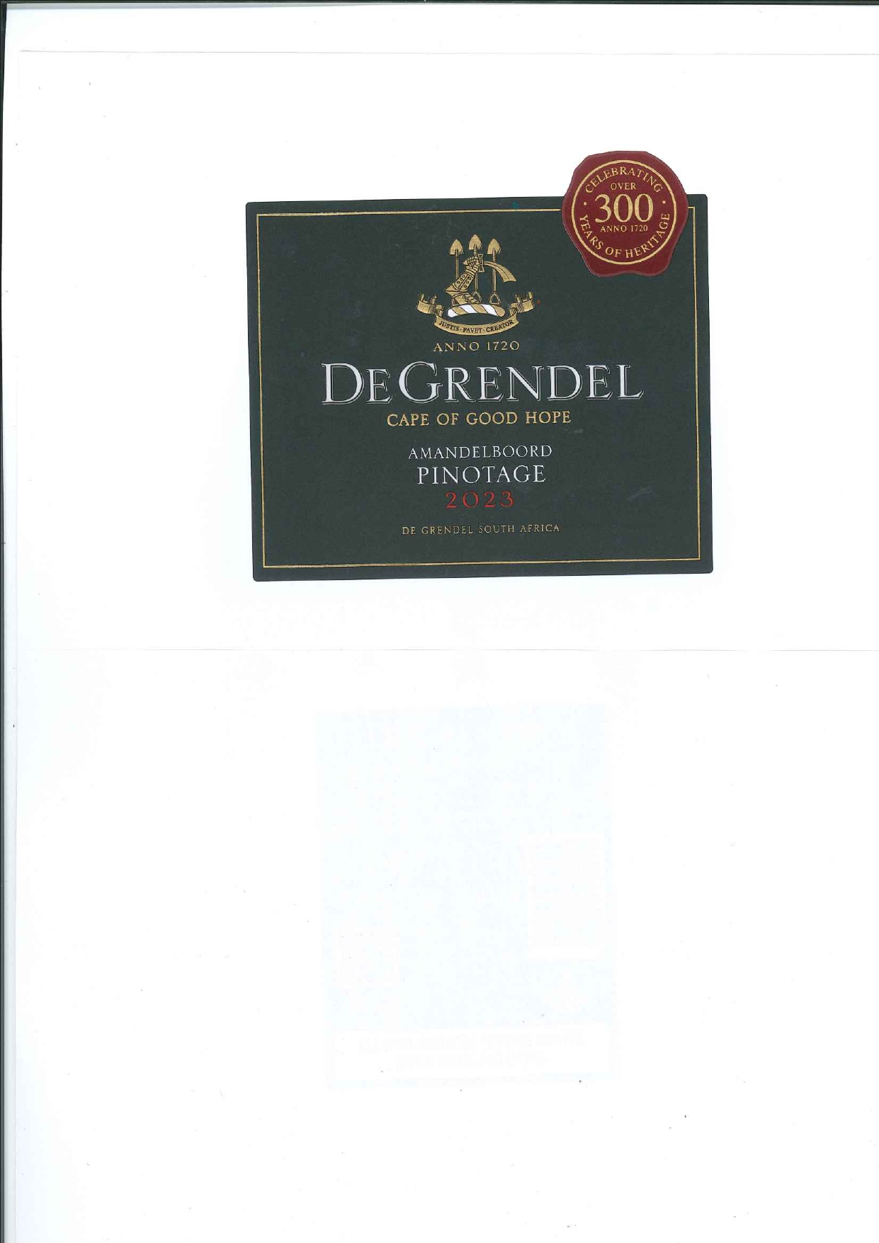 De Grendel Amandelboord Pinotage label