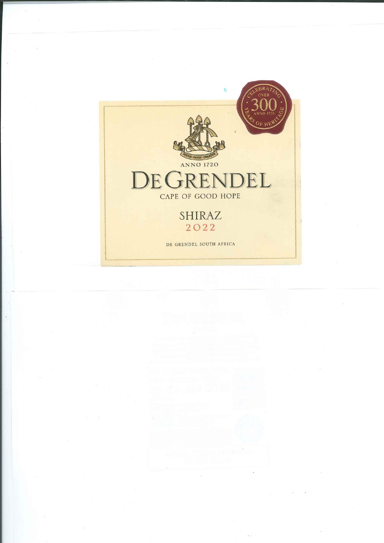 De Grendel Shiraz label