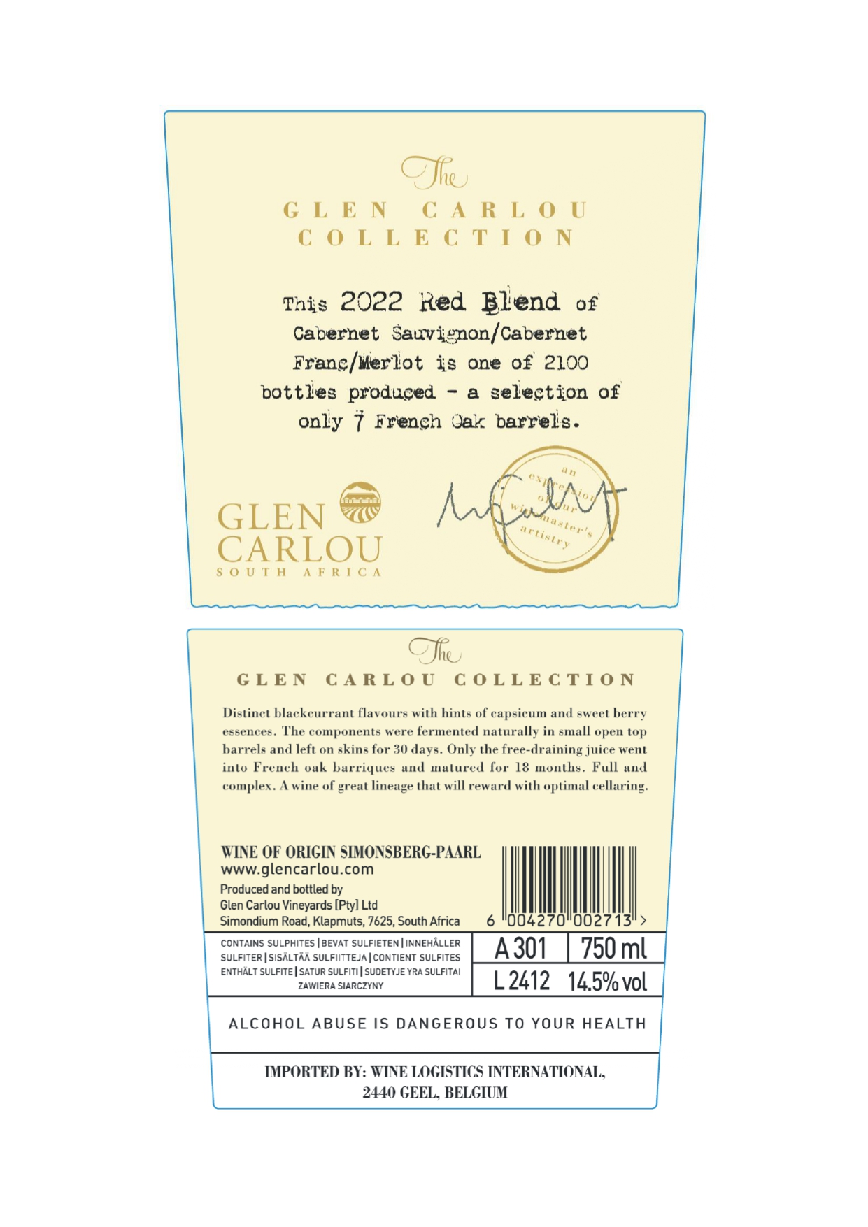 Glen Carlou Collection Red Blend label